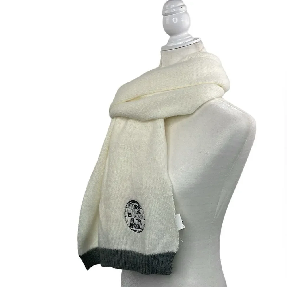 SCARF Tight Knit Rectangular Cream and Gray cozy warm